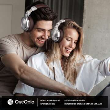 OneOdio Pro-30 Over Ear Headphone, Wired Premium Stereo Sound Headsets with 50mm Driver, Foldable Co...