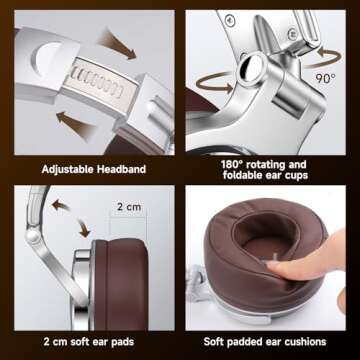 OneOdio Pro-30 Over Ear Headphone, Wired Premium Stereo Sound Headsets with 50mm Driver, Foldable Comfortable Headphones with Protein Earmuffs and Shareport for Recording Monitoring Podcast PC