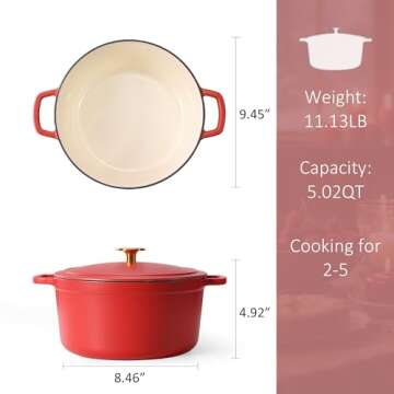 CAROTE 5QT Cast Iron Dutch Oven Pot with Lid for Bread Baking