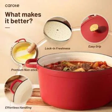 CAROTE Enameled Cast Iron Dutch Oven 5QT for All Cooking Needs