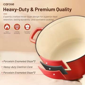 CAROTE Enameled Cast Iron Dutch Oven 5QT for All Cooking Needs