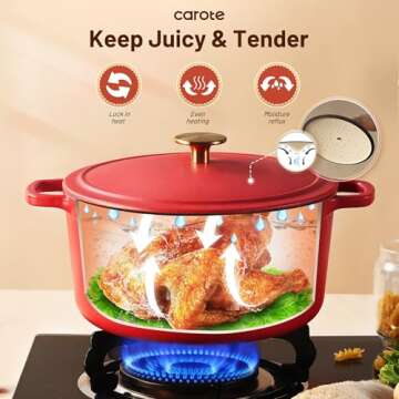 CAROTE Enameled Cast Iron Dutch Oven 5QT for All Cooking Needs