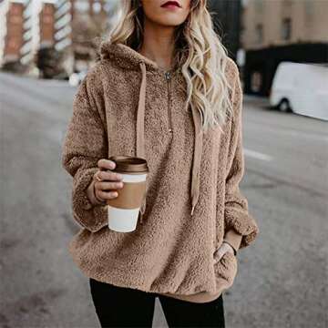 Women's Fuzzy Hoodies Oversized Fleece Hooded Sweatshirt Faux Fur Fluffy Pullover Winter Warm Sports Outwear with Pockets