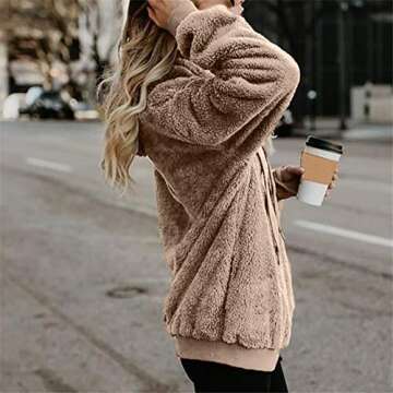 Women's Fuzzy Hoodies Oversized Fleece Hooded Sweatshirt Faux Fur Fluffy Pullover Winter Warm Sports Outwear with Pockets