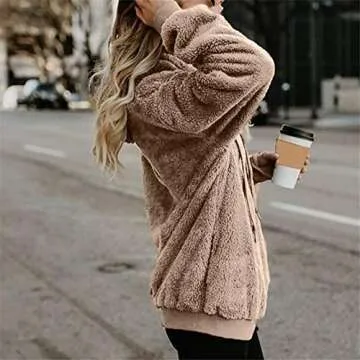 Women's Fuzzy Hoodies Oversized Fleece Hooded Sweatshirt Faux Fur Fluffy Pullover Winter Warm Sports Outwear with Pockets
