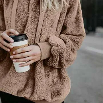 Women's Fuzzy Hoodies Oversized Fleece Hooded Sweatshirt Faux Fur Fluffy Pullover Winter Warm Sports Outwear with Pockets