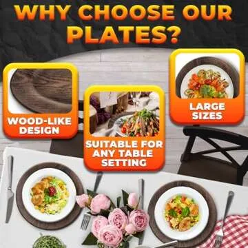 BURIUS 13'' Round Plastic Wood Charger Plates Set of 4 Chargers In Bulk Rustic Wood Round Table Charger Wedding Party Chargers Plate Set for 4-13 inch Charger Plates Charger Wedding Table Decor
