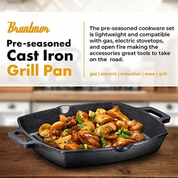 Bruntmor 13 Inch Cast Iron Grill Pan for Cooking and Grilling