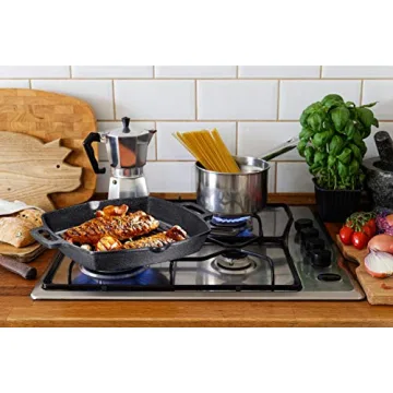 Bruntmor 13 Inch Cast Iron Grill Pan for Cooking and Grilling