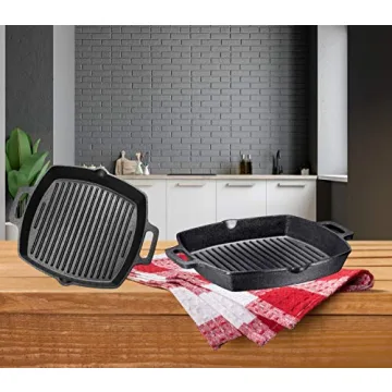 Bruntmor 13 Inch Cast Iron Grill Pan for Cooking and Grilling