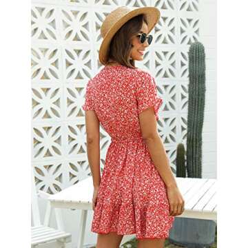 Floerns Women's Tropical Floral Plunging V Neck Tie Open Back Summer Short Dress Red M