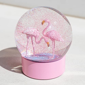 Mingfuxin Pink Flamingos Snow Globe - 100MM Glitter Decor