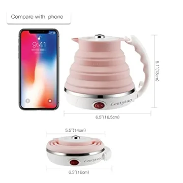 Ultrathin Upgraded Food Grade Silicone Travel Foldable Electric Kettle Boil Dry Protection Portable with Dual Voltage and Separable Power Cord,555ML 110-220V US Plug