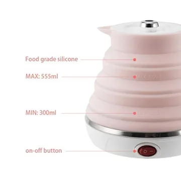 Ultrathin Upgraded Food Grade Silicone Travel Foldable Electric Kettle Boil Dry Protection Portable with Dual Voltage and Separable Power Cord,555ML 110-220V US Plug