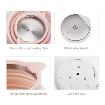 Ultrathin Upgraded Food Grade Silicone Travel Foldable Electric Kettle Boil Dry Protection Portable with Dual Voltage and Separable Power Cord,555ML 110-220V US Plug