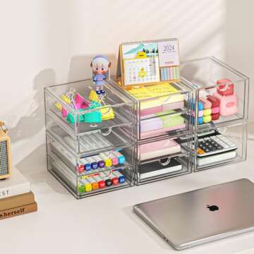 caktraie Acrylic Makeup Organizer, 4 Pack Drawer Organizer - Transparent Desktop Storage for Cosmeti...