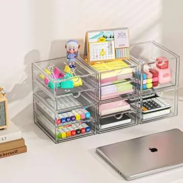 caktraie Acrylic Makeup Organizer, 4 Pack Drawer Organizer - Transparent Desktop Storage for Cosmeti...