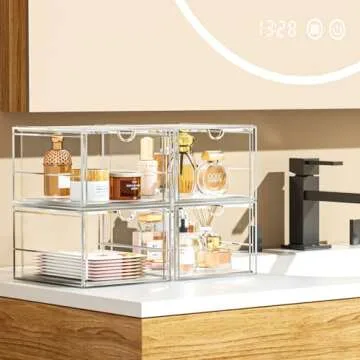 caktraie Acrylic Makeup Organizer, 4 Pack Drawer Organizer - Transparent Desktop Storage for Cosmetics, Office Supplies & More - Clear Organizer for Home & Office Use