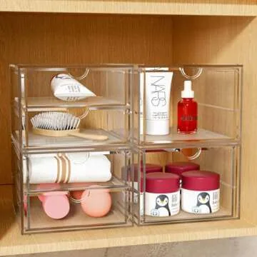 caktraie Acrylic Makeup Organizer, 4 Pack Drawer Organizer - Transparent Desktop Storage for Cosmetics, Office Supplies & More - Clear Organizer for Home & Office Use