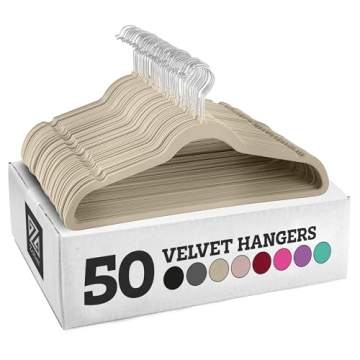 Zober Velvet Hangers 50 Pack - Heavy Duty Ivory Hangers for Coats, Pants & Dress Clothes - Non Slip ...