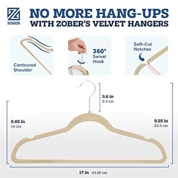 Zober Velvet Hangers - 50 Pack Heavy Duty Non-Slip Design