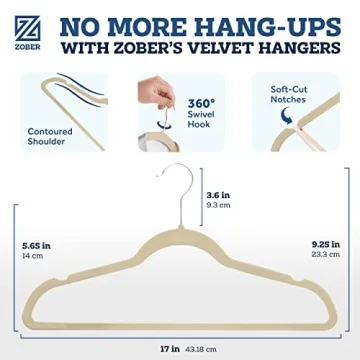 Zober Velvet Hangers - 50 Pack Heavy Duty Non-Slip Design