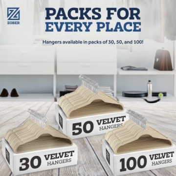 Zober Velvet Hangers - 50 Pack Heavy Duty Non-Slip Design