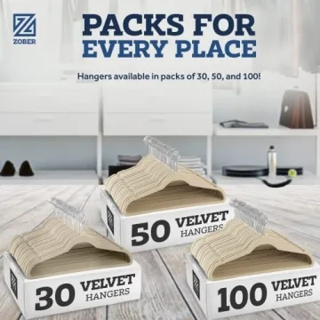 Zober Velvet Hangers - 50 Pack Heavy Duty Non-Slip Design