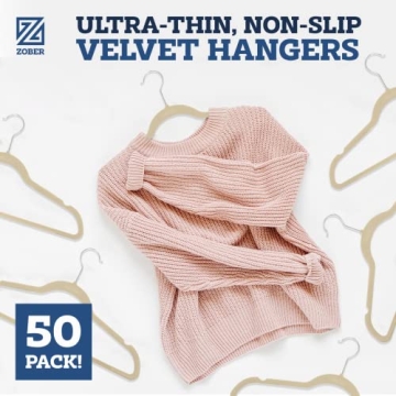 Zober Velvet Hangers - 50 Pack Heavy Duty Non-Slip Design