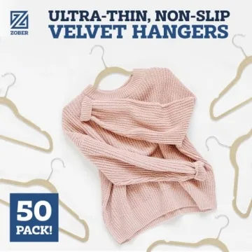 Zober Velvet Hangers - 50 Pack Heavy Duty Non-Slip Design