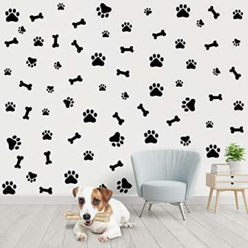 76 Pieces Dog Paw Decal Paw Print Sticker Dog Room Decor for Walls Pup Removable Vinyl Wall Sticker Decoration Animal Footprint for Nursery Bedroom Room Decor Art Mural DIY, Black