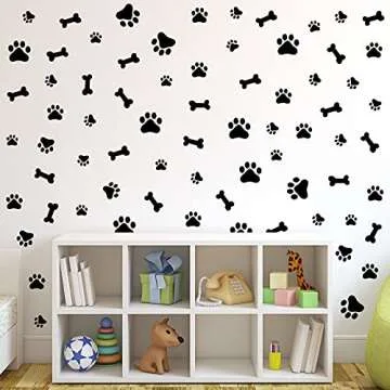 76 Pieces Dog Paw Decal Paw Print Sticker Dog Room Decor for Walls Pup Removable Vinyl Wall Sticker Decoration Animal Footprint for Nursery Bedroom Room Decor Art Mural DIY, Black