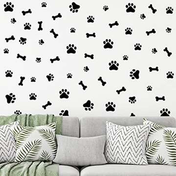 76 Pieces Dog Paw Decal Paw Print Sticker Dog Room Decor for Walls Pup Removable Vinyl Wall Sticker Decoration Animal Footprint for Nursery Bedroom Room Decor Art Mural DIY, Black