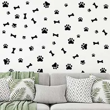 76 Pieces Dog Paw Decal Paw Print Sticker Dog Room Decor for Walls Pup Removable Vinyl Wall Sticker Decoration Animal Footprint for Nursery Bedroom Room Decor Art Mural DIY, Black
