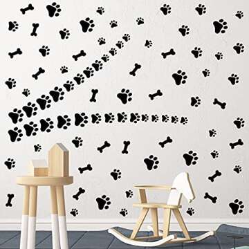 76 Pieces Dog Paw Decal Paw Print Sticker Dog Room Decor for Walls Pup Removable Vinyl Wall Sticker Decoration Animal Footprint for Nursery Bedroom Room Decor Art Mural DIY, Black