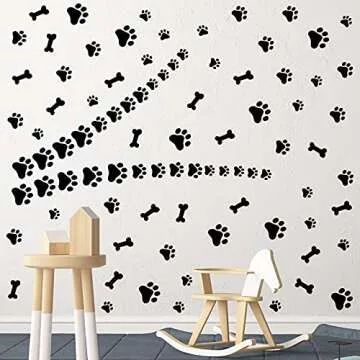 76 Pieces Dog Paw Decal Paw Print Sticker Dog Room Decor for Walls Pup Removable Vinyl Wall Sticker Decoration Animal Footprint for Nursery Bedroom Room Decor Art Mural DIY, Black