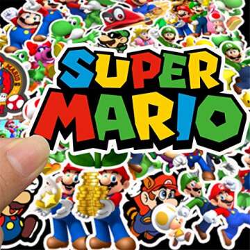 jjlin Super Mario Bros Stickers for Water Bottles 50 Pack Cute,Waterproof,Aesthetic,Trendy Stickers for Teens,Girls Perfect for Waterbottle,Laptop,Phone,Travel Extra Durable Vinyl (Mario)