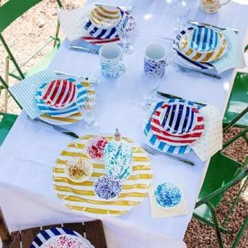 Vietri Amalfitana Yellow Stripe Dinner Plate Handcrafted Terra Cotta Dining Plate Ceramic Dinnerware - 10 Inch Yellow