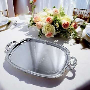 Maro Megastore (Pack of 4) 21-Inch x 13.5-Inch Elegant Victoria Floral Engraved with Handle Serving ...