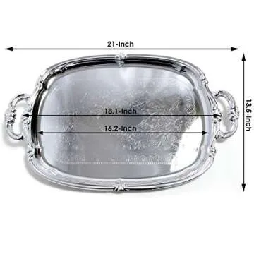 Maro Megastore (Pack of 4) 21-Inch x 13.5-Inch Elegant Victoria Floral Engraved with Handle Serving Tray Silver Metal Plate Platter Food Decorative Buffet Wedding Party T166-4PK
