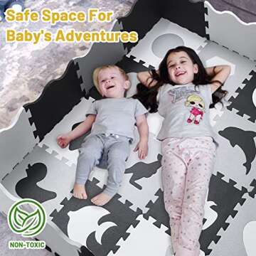 SUPERJARE Baby Play Mat with Fence, Flat Size 59.6"×59.6“×0.56”, Interlocking Foam Floor Tiles...