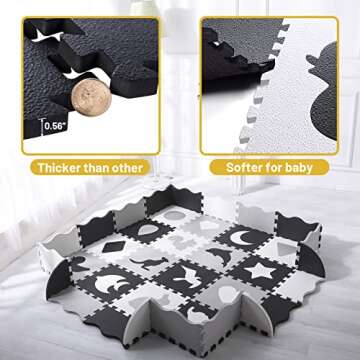 SUPERJARE Baby Play Mat with Fence, Flat Size 59.6"×59.6“×0.56”, Interlocking Foam Floor Tiles, Non Toxic Crawling Mat for Playroom & Nursery, Neutral Color for Infants, Baby & Toddler