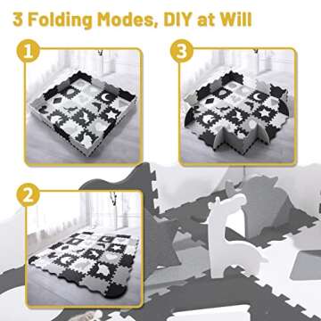 SUPERJARE Baby Play Mat with Fence, Flat Size 59.6"×59.6“×0.56”, Interlocking Foam Floor Tiles, Non Toxic Crawling Mat for Playroom & Nursery, Neutral Color for Infants, Baby & Toddler