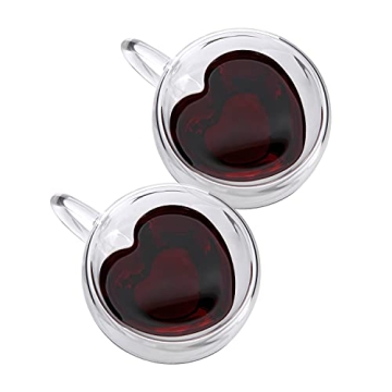 Heart Shaped Double Wall Coffee Mugs Set - Elegant Gift for Coffee Lovers