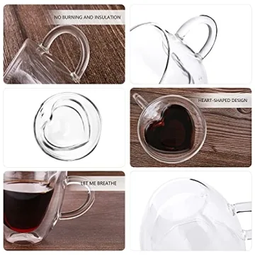 Heart Shaped Double Wall Coffee Mugs Set - 5oz