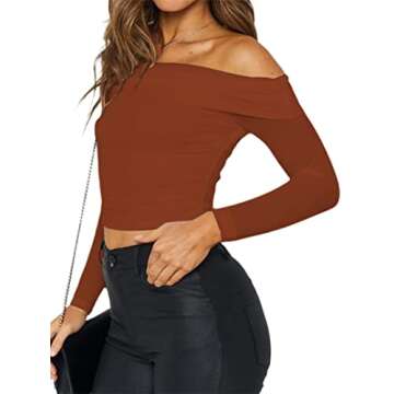 Remidoo Women's Ruched Mesh Off The Shoulder Crop Top Sexy Long Sleeve Going Out Tops Sienna X-Small