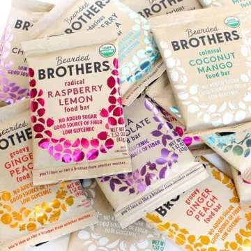Bearded Brothers, Organic Vegan Protein Energy Bars, Six Flavor Variety (12 Pack) - Gluten Free, Paleo, Fiber, Whole 30 | Non GMO Low Glycemic Snacks
