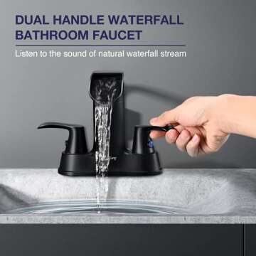 Black Bathroom Faucet 4 Inch 2 Handle - WaterSong Waterfall Bathroom Sink Faucet with Pop-up Drain &...