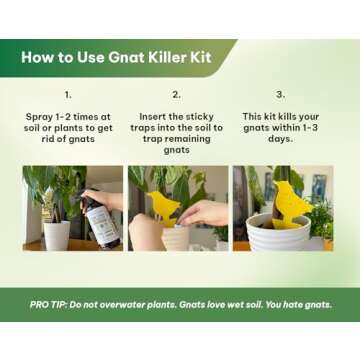 Kate's Home & Garden Plant Spray for Insects & Getting Rid of Gnats with 12 Sticky Traps. Fungus Gnat Killer & Bug Spray for Indoor Plants (16oz, Pet Safe, Non Toxic)