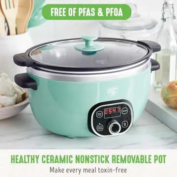 GreenLife 6 Quart Ceramic Slow Cooker, PFAS-Free, Programmable, Removable Healthy Nonstick Pot for F...